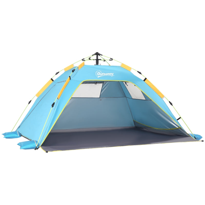 Dark Green Beach Tent for 1-2 People with Pop-up Design, Mesh Windows & Doors