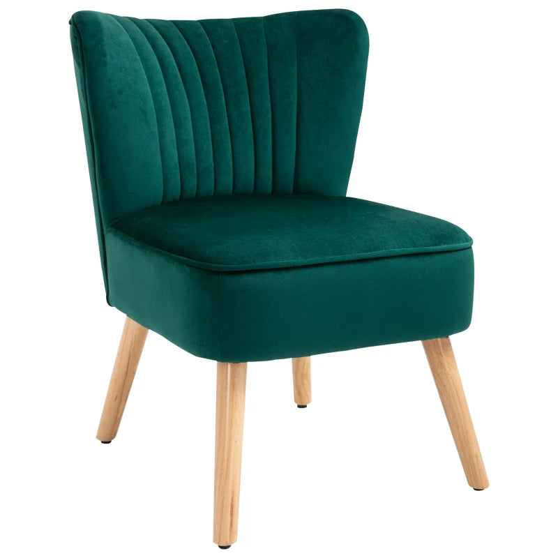 Green Fabric Accent Chair with Rubber Wood Legs