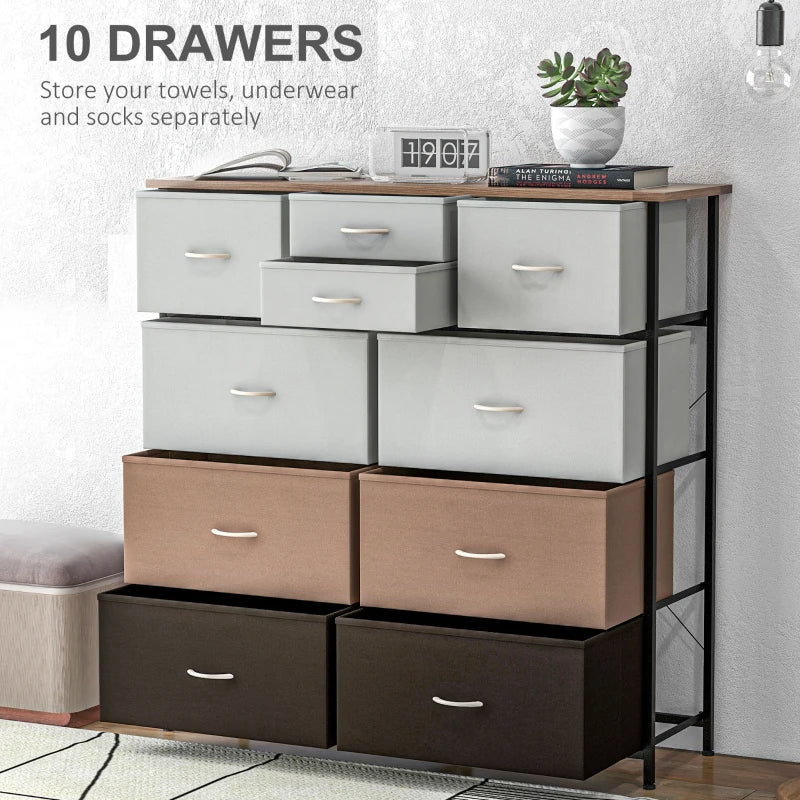 Multicolour 10-Drawer Fabric Dresser with Steel Frame
