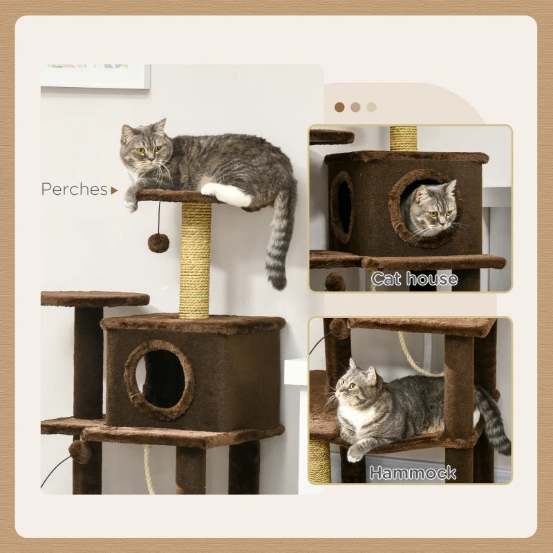 Modern Brown Cat Tree with Scratching Posts and Toy Ball