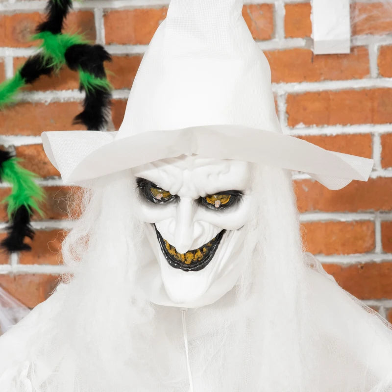 Life Size White Witch Skeleton Halloween Decoration with Light-Up Eyes