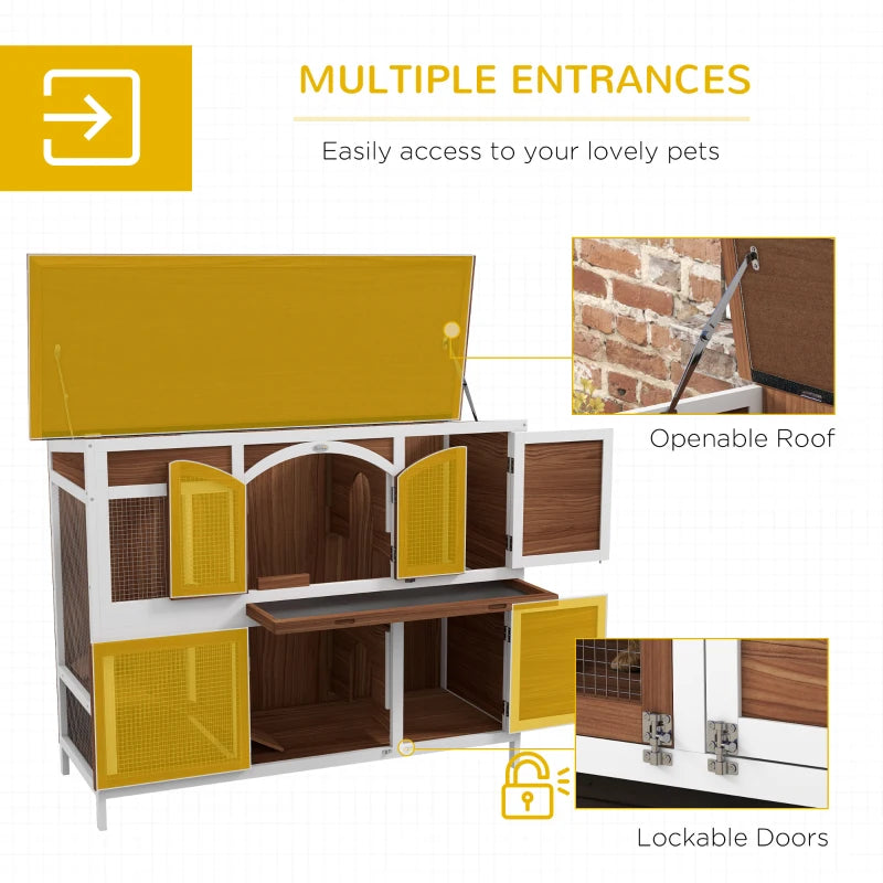 Wooden Two-Tier Pet Hutch - Openable Roof, Slide-Out Tray (Natural)