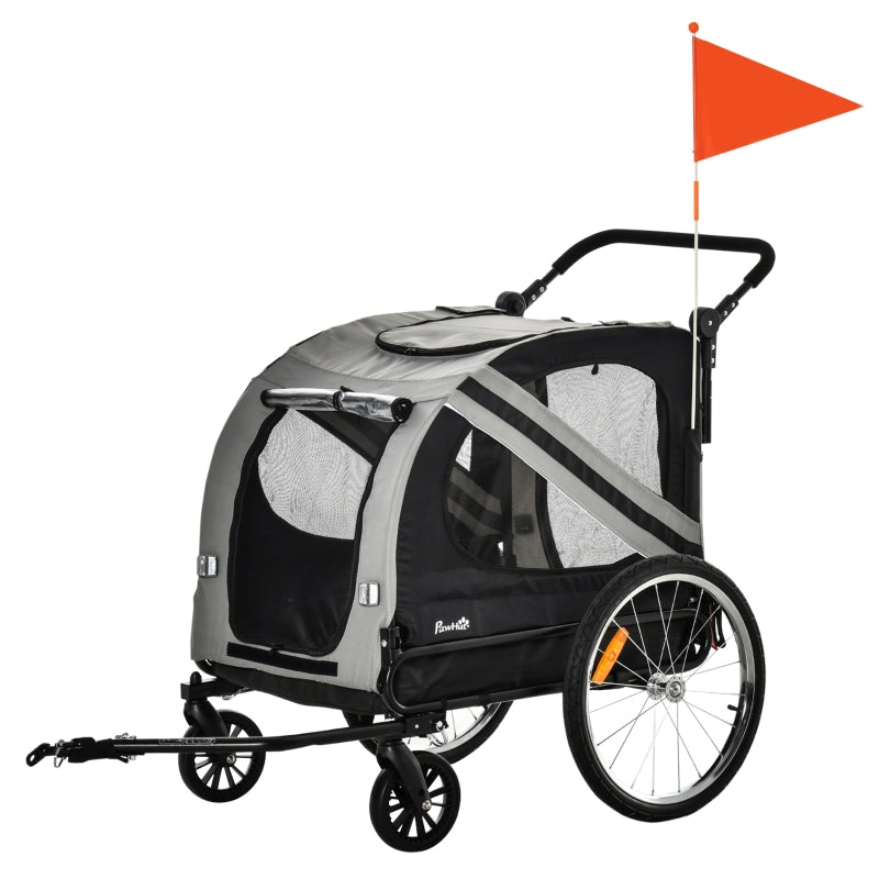 Grey Pet Bike Trailer Stroller with Reflectors