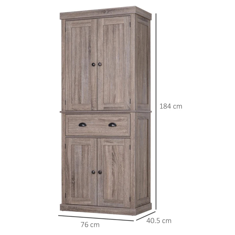 Dark Wood Grain Freestanding Kitchen Storage Cabinet, 184cm Tall