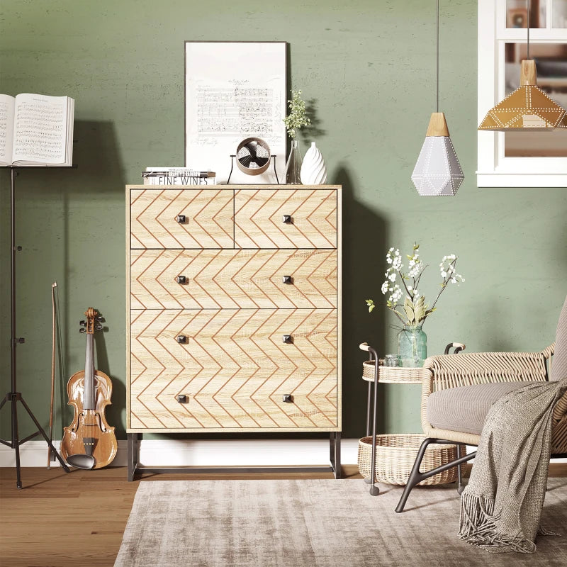 Zigzag 5-Drawer Bedroom Storage Cabinet with Metal Handles
