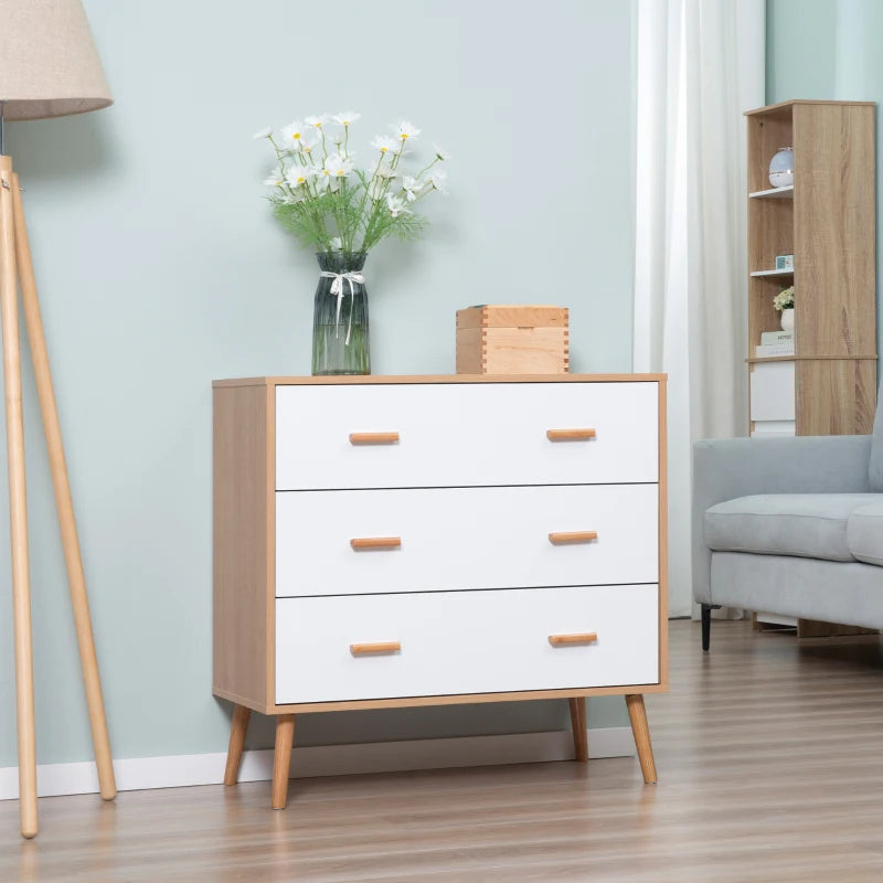 3-Drawer White and Natural Bedroom Storage Cabinet