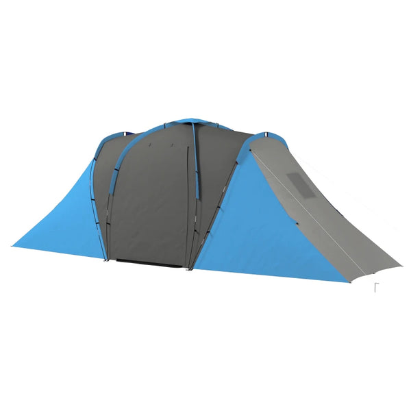 Blue 2-Bedroom Camping Tunnel Tent, 2000mm Waterproof, Portable for 4-6 People