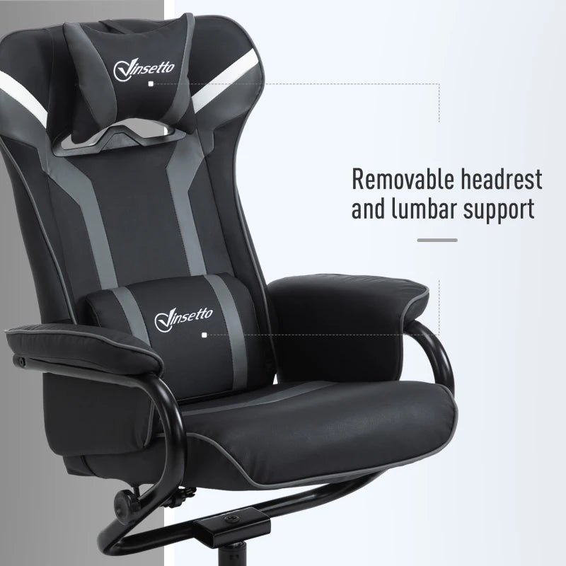 Grey Gaming Chair Set with Footrest, Recliner, Headrest & Lumbar Support