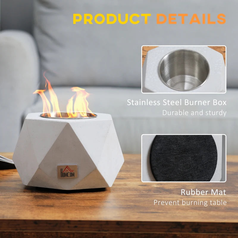 Grey Concrete Tabletop Fire Bowl - Indoor Alcohol Fueled Mini Fire Pit