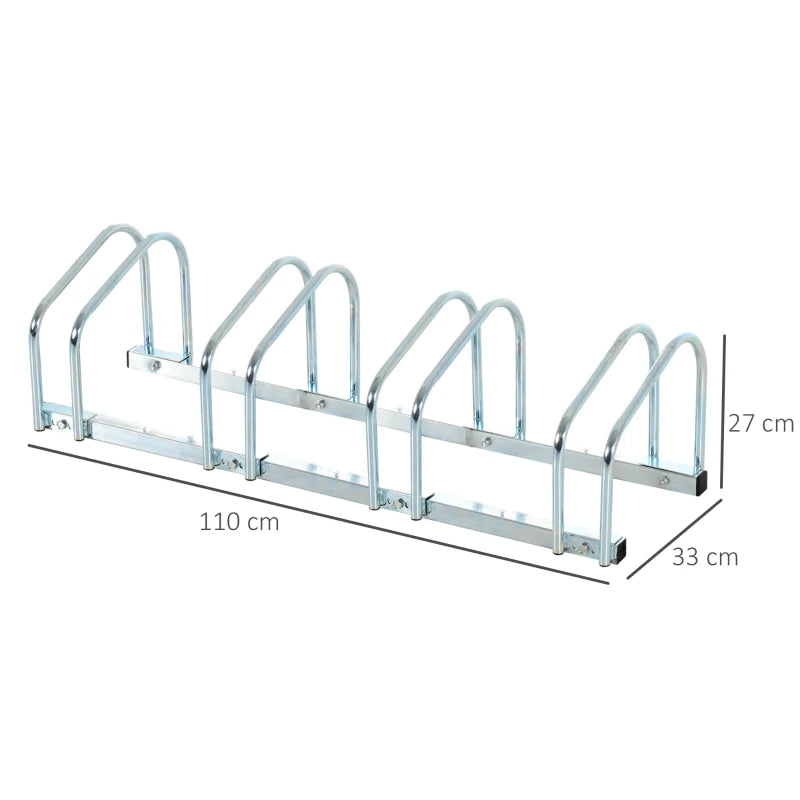 Silver Bike Storage Rack (4 Racks) - Floor/Wall Mount Bicycle Stand