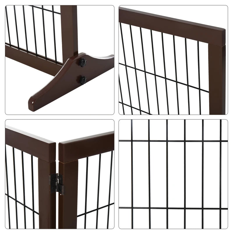 Brown 3-Panel Foldable Pet Gate with Pine Frame