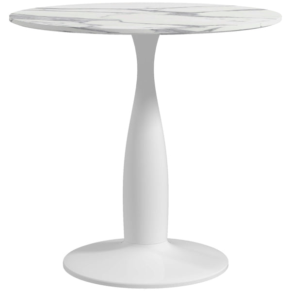 Compact Round Dining Table with Steel Base, Non-slip Foot Pad - White/Grey