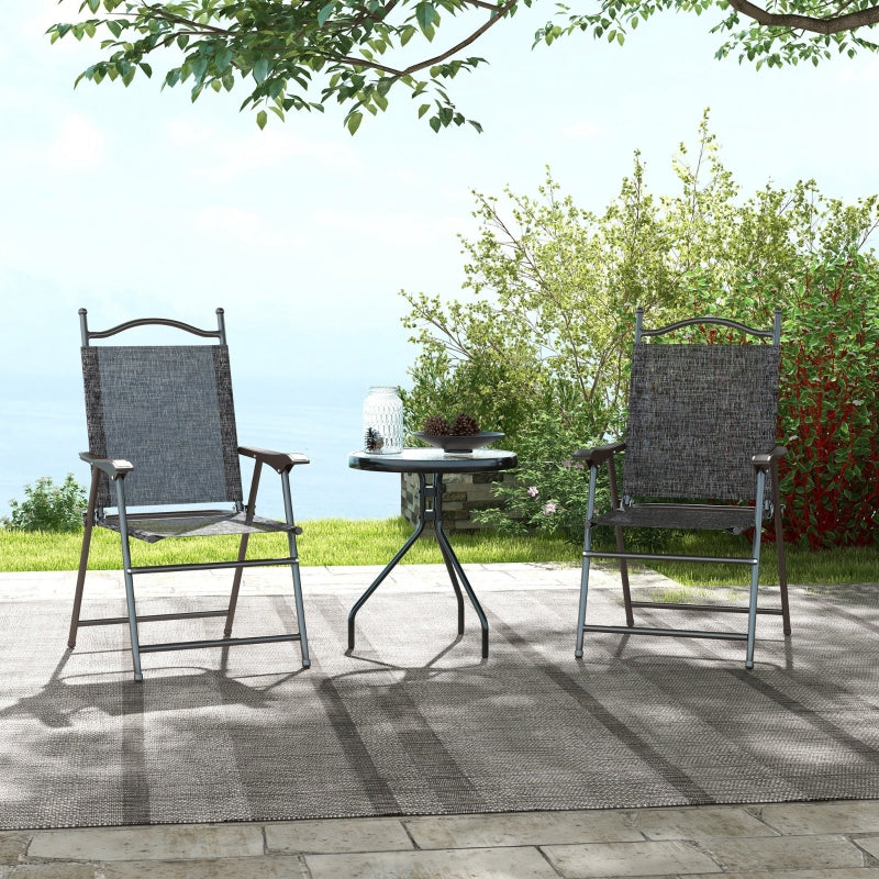 Grey Folding Garden Chairs with Mesh Seats - Set of 2