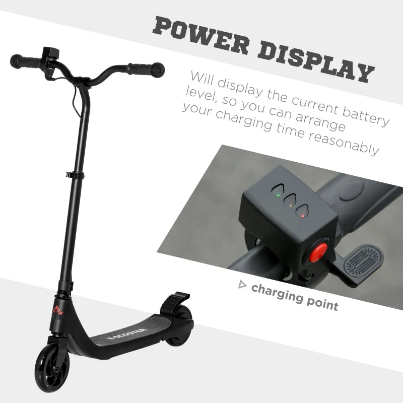 Black Electric Scooter with 120W Motor, Battery Display, Adjustable Height, Rear Brake - Ages 6+