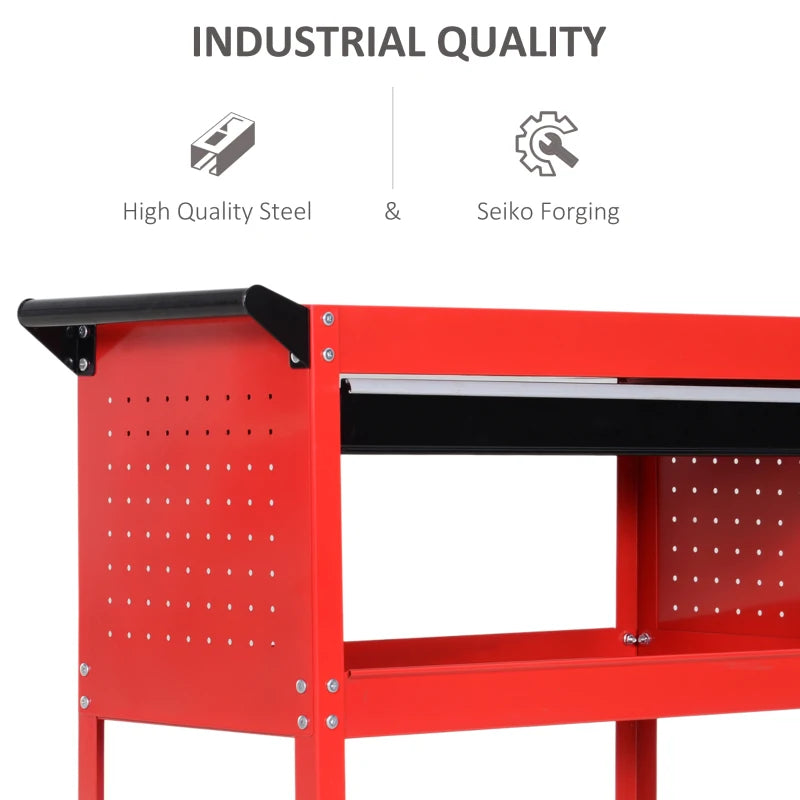 Red 3-Tier Tool Trolley Cart with Drawer