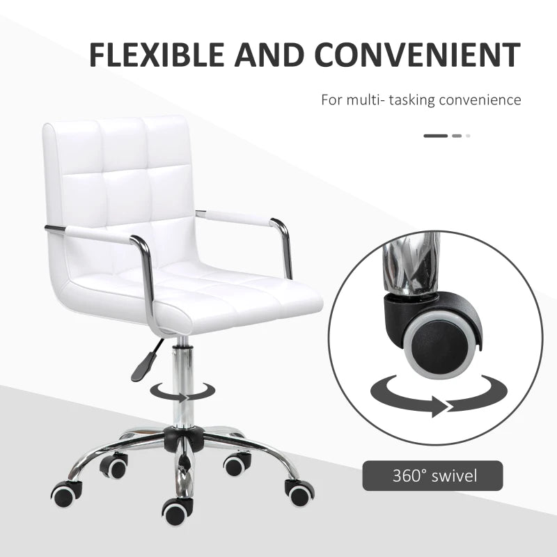 White PU Leather Swivel Office Chair with Adjustable Height and Armrest