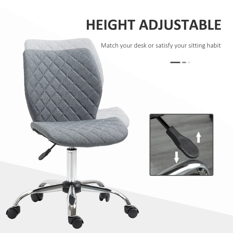 Grey Linen Fabric Swivel Desk Chair with Adjustable Height