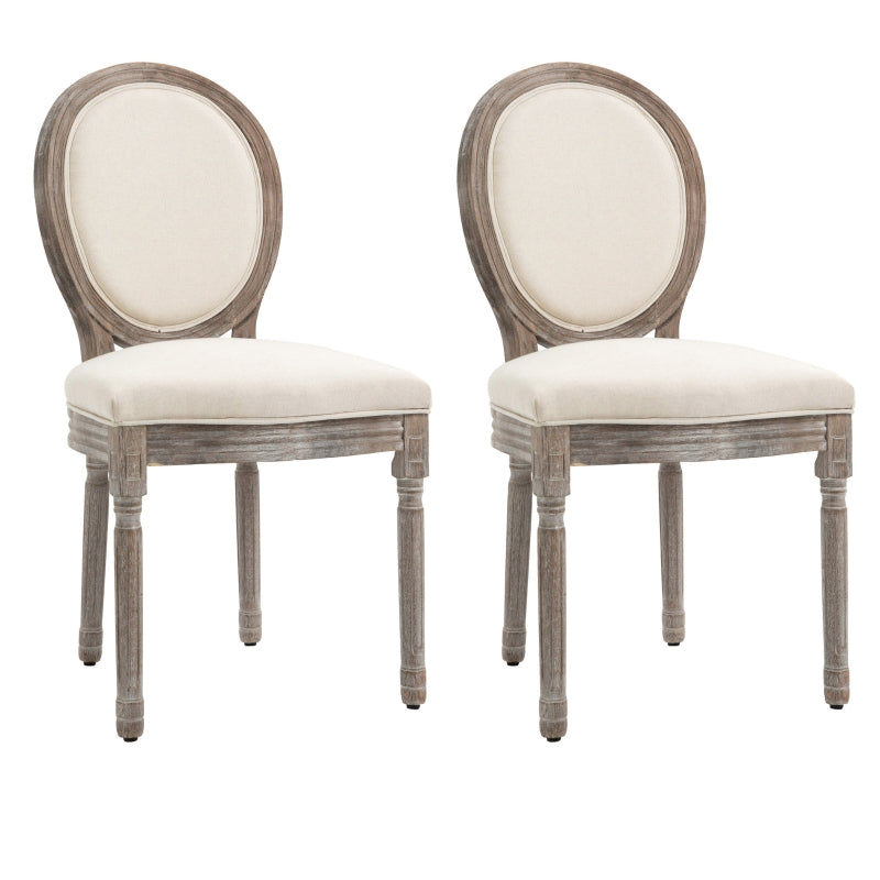 French-Style Cream White Upholstered Dining Chairs Set of 2