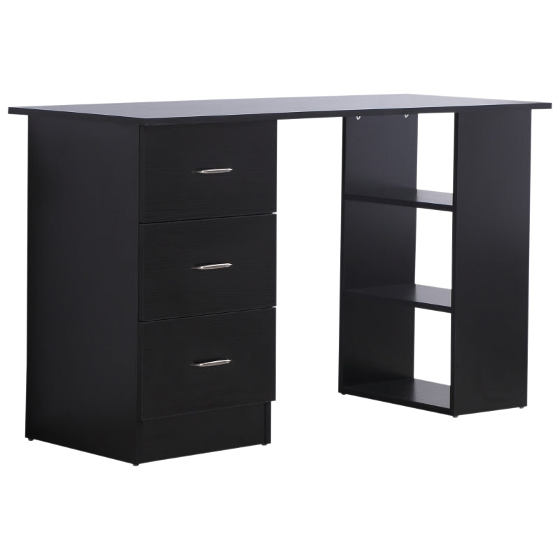 Black Computer Desk with Storage Shelves and Drawers