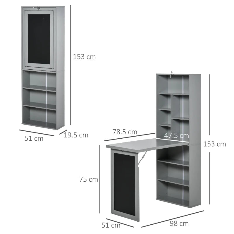 Grey Folding Desk with Blackboard - Multi-function Home Office Workstation