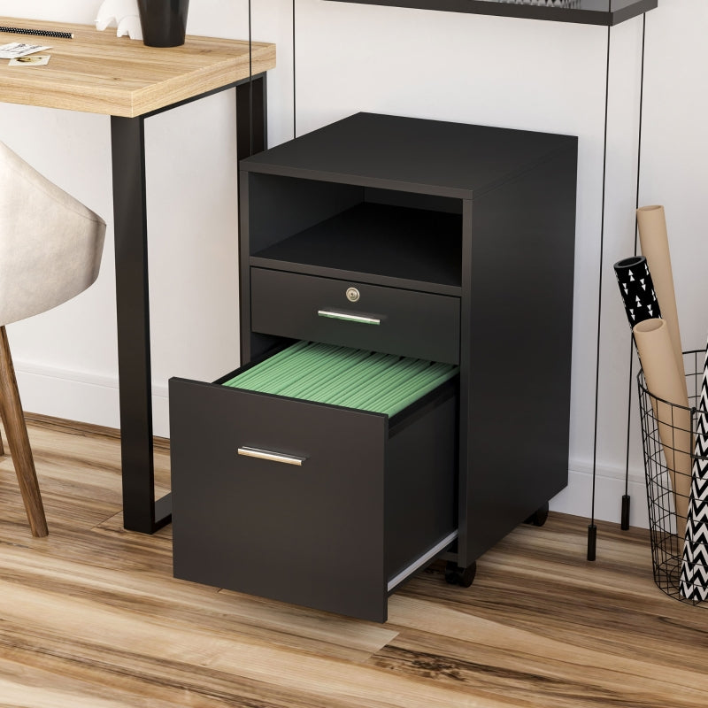 Black 2-Drawer Lockable Filing Cabinet on Wheels