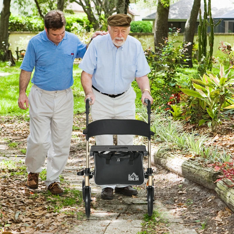 Gold Folding Rollator with Cane Holder and Seat