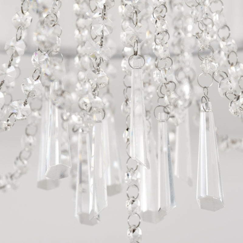 White Fabric Chandelier with Crystal Pendants for Home Decor