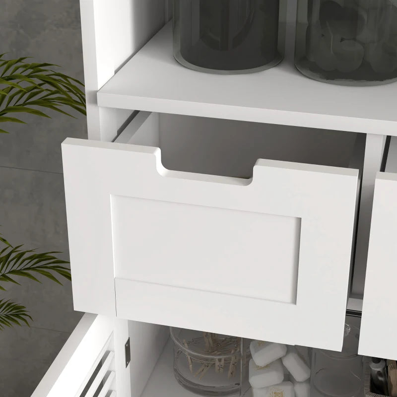 White 3-Part Bathroom Storage Unit with Shelf, Drawers & Cupboard