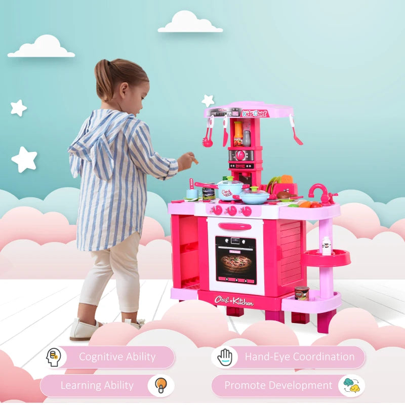 Kids Kitchen Play Set with Realistic Sounds and Lights - Pink