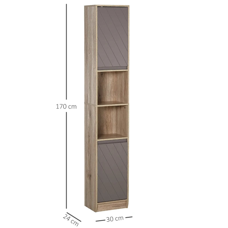 Grey and Brown Freestanding Bathroom Storage Cabinet with 2 Cupboards and 2 Compartments