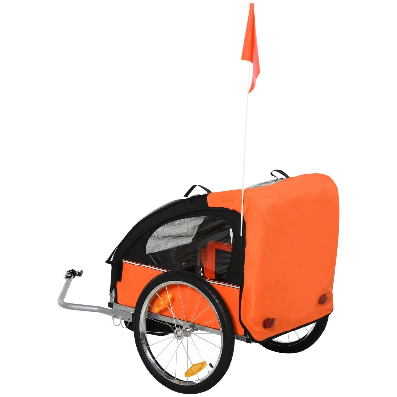 Orange Black 2-Seat Child Bike Trailer with Safety Harness