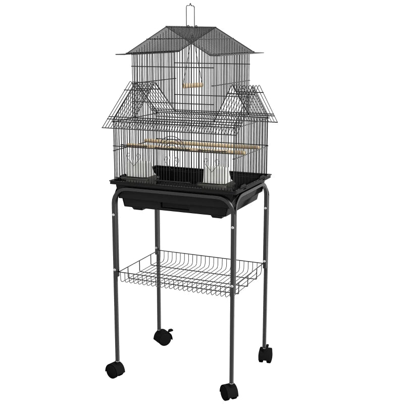 Metal Bird Cage with Swing & Perch for Small Birds, Blue, 50.5 x 40 x 63cm