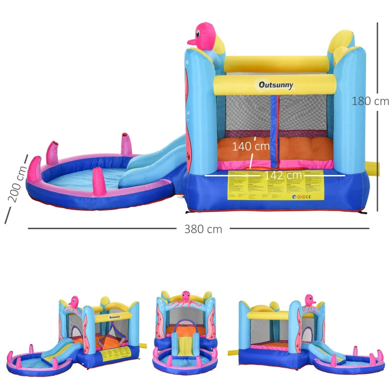 Inflatable Octopus Bounce Castle with Trampoline, Slide, and Pool - 3.8m Blue