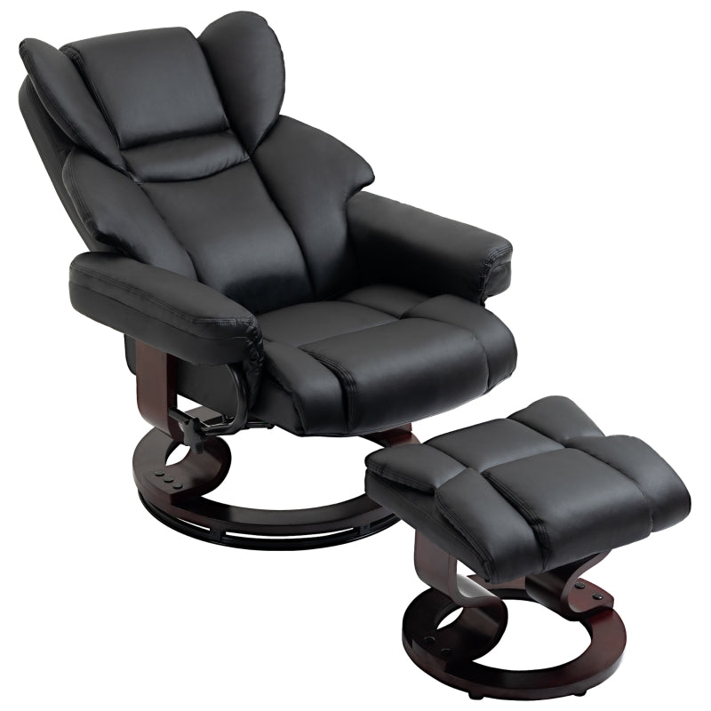 Black Swivel Recliner Chair with Adjustable Backrest and Footstool