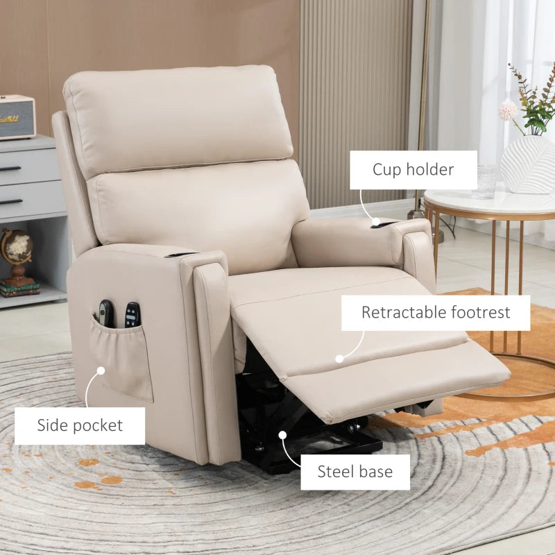 Beige Electric Lift Recliner Chair with Massage and Heat