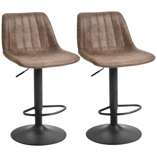 Brown Adjustable Height Swivel Barstools Set for Home Pub