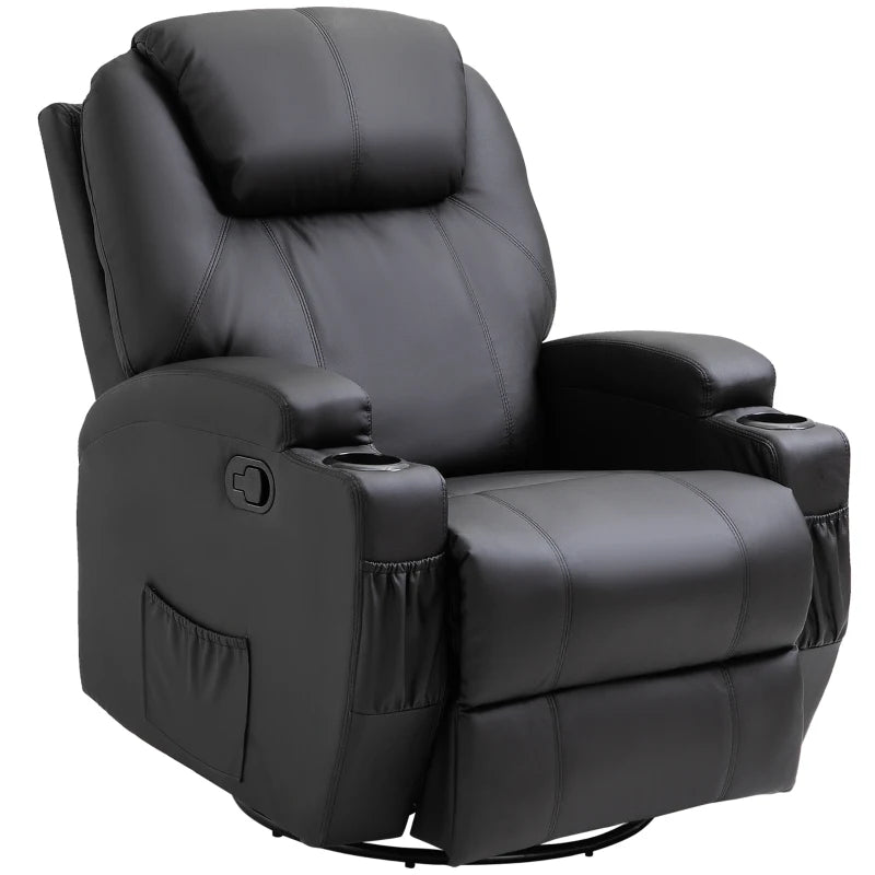 Black Swivel Recliner Armchair with Massage and Drink Holders