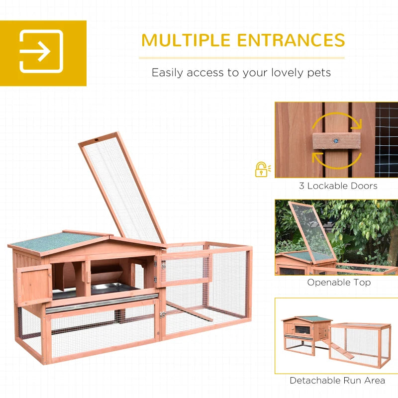 Wooden 2-Tier Rabbit Hutch with Run, Outdoor Garden House, 85x24x57cm, Brown