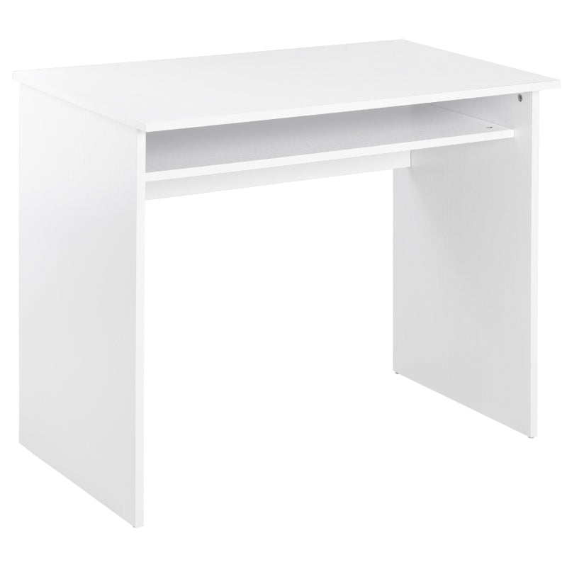 White Wood Grain Small Home Office Desk with Storage Shelf