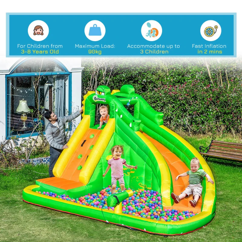 Kids Crocodile Bouncy Castle with Slide & Water Pool - Green