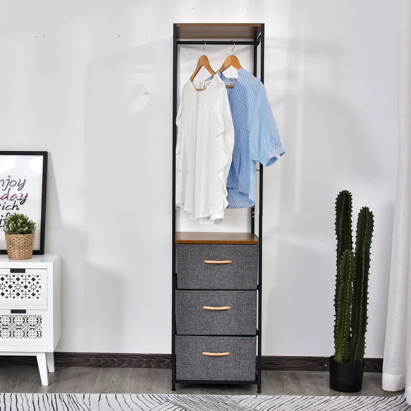 Grey Coat Rack with 3 Drawers - Steel Frame Storage Organizer