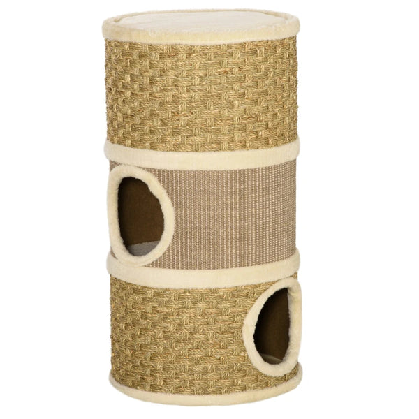 Cat Scratching Tower with Sisal Rope and Plush Platform - Grey