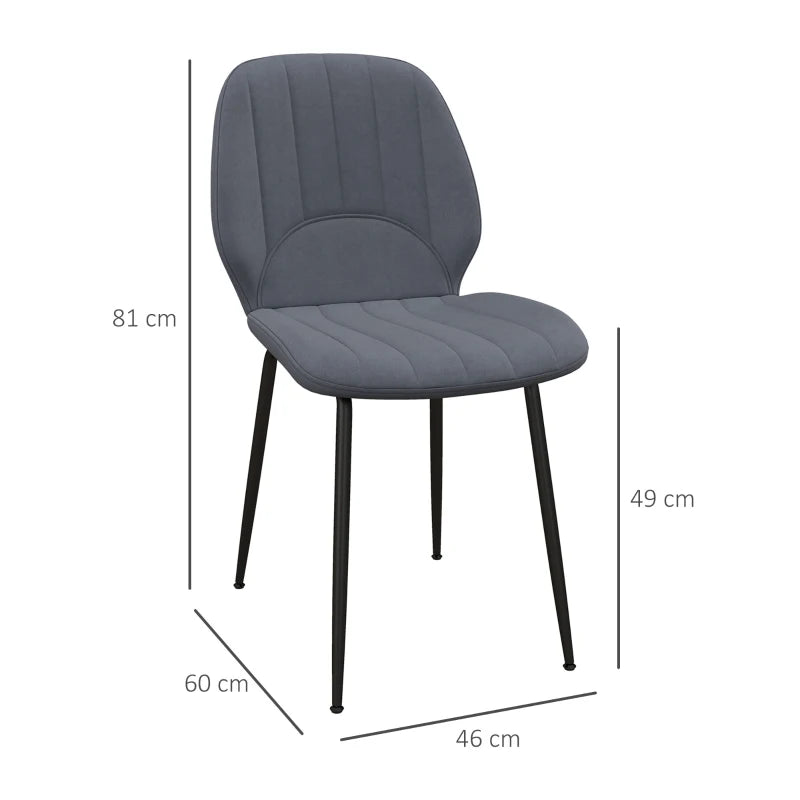 Dark Grey Velvet Dining Chairs Set of 2 - Padded Seat, Backrest, Steel Legs