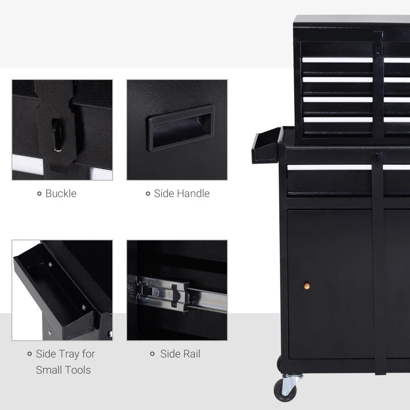 Black Metal Tool Cabinet with 5 Drawers and Pegboard - 60x28x104.5cm