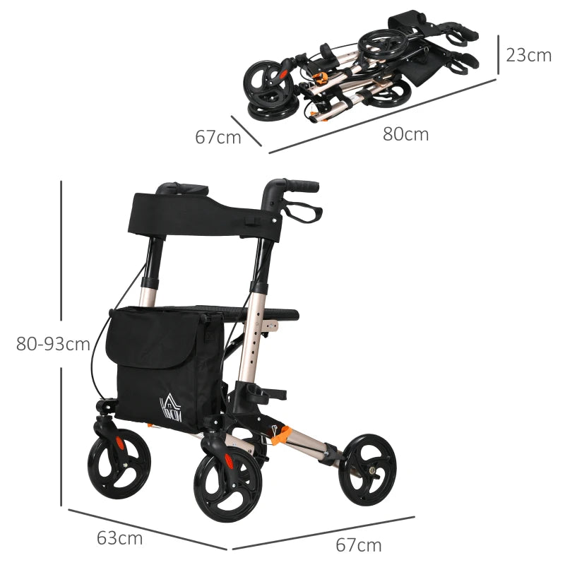 Gold Folding Rollator with Seat and Brakes