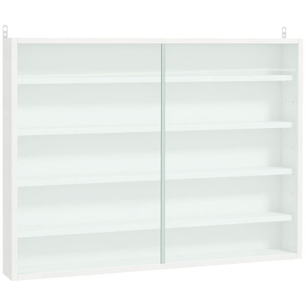 White 5-Tier Wall Display Shelf with Glass Doors - Adjustable Shelves - 60x80cm