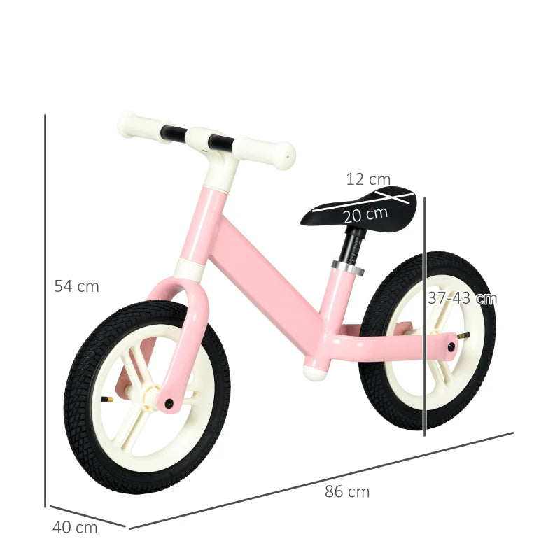 12" Pink Balance Bike for Kids - Adjustable Seat, 360° Rotation Handlebars