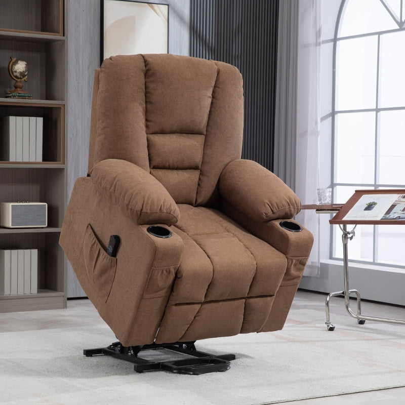 Brown Fabric Upholstered Elderly Lift Chair with Remote Control