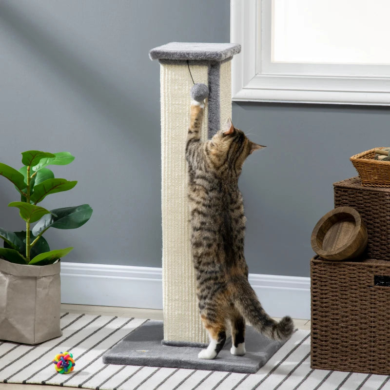 Grey 81cm Vertical Cat Scratcher with Sisal Rope and Plush Ball