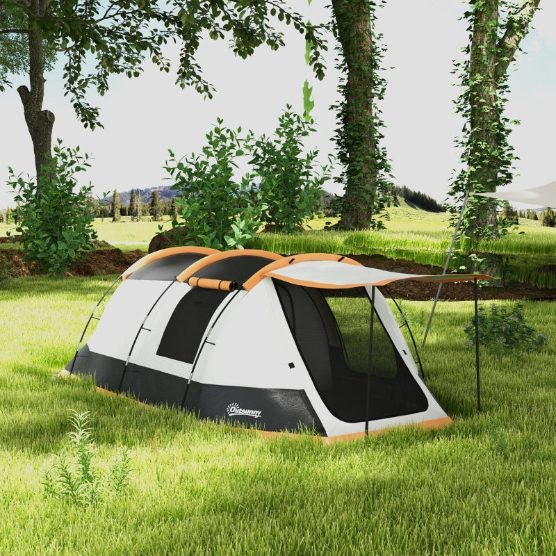 Orange 3-Person Camping Tent with 2 Rooms and Porch